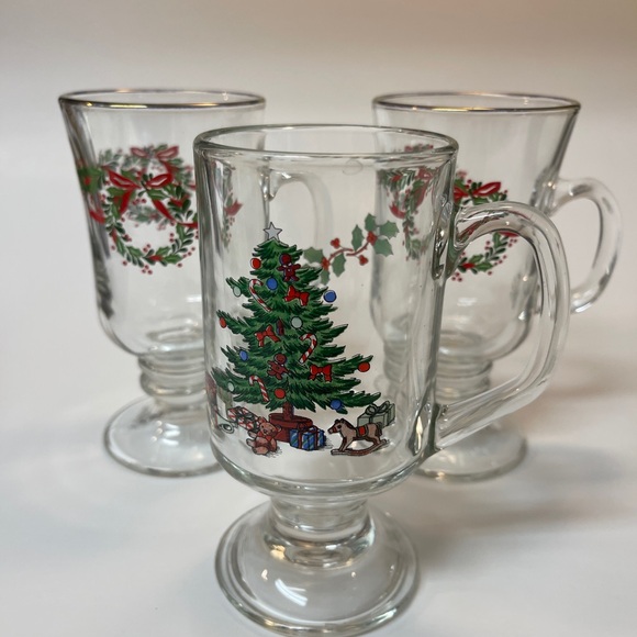 3 Glass Irish Coffee Mugs - 2 Vintage Libbey Holly Wreath & Gold Rim, 1 Vintage - Picture 7 of 8